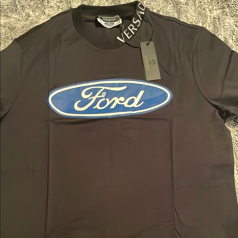 Versace Black T-Shirt with Blue Ford Logo men’s size large